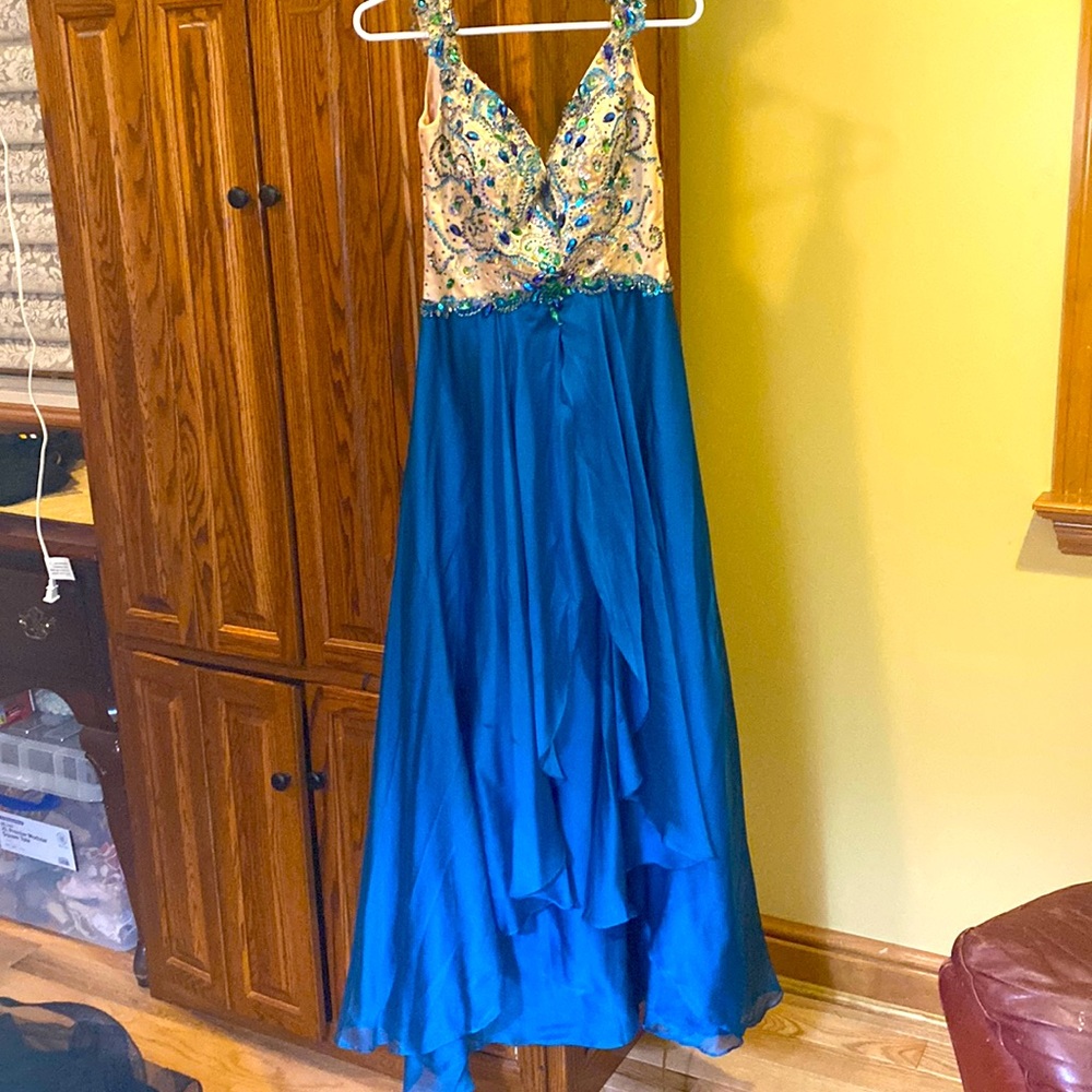 Teal floor length Prom Dress